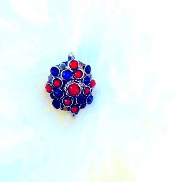 Himalayan Lapis and Coral Sterling Silver Vintage Ring Sz 6.5 - Picture 7 of 8